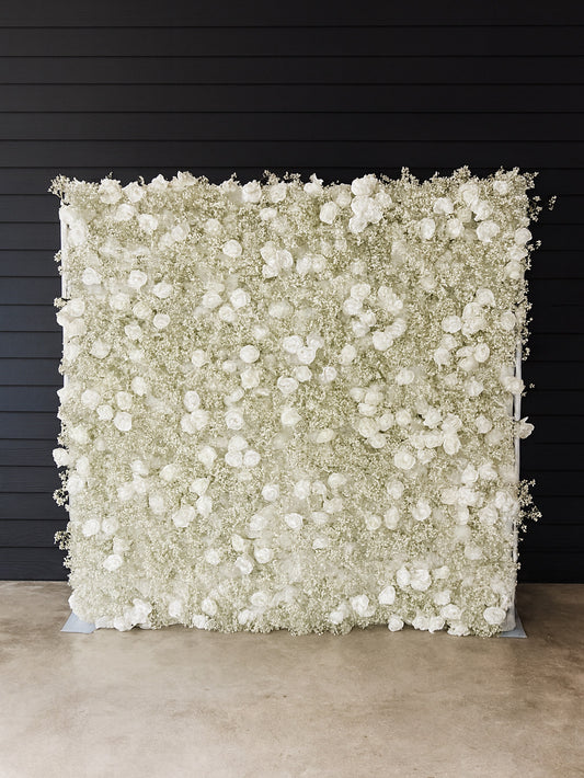 Baby’s Breath & White Rose Flower Wall